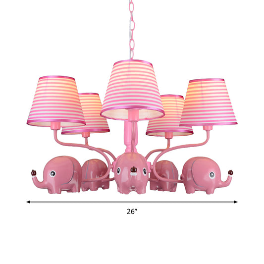 Baby Elephant Ceiling Pendant 5 Heads Animal Resin Chandelier with Stripe Shade for Kindergarten Clearhalo 'Ceiling Lights' 'Chandeliers' Lighting' options 195253