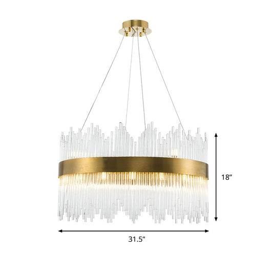 Round Crystal Rod Suspension Lighting Simple LED 25.5"/31.5" W Brass Chandelier Light Fixture with Waterfall Design Clearhalo 'Ceiling Lights' 'Chandeliers' 'Modern Chandeliers' 'Modern' Lighting' 1952623