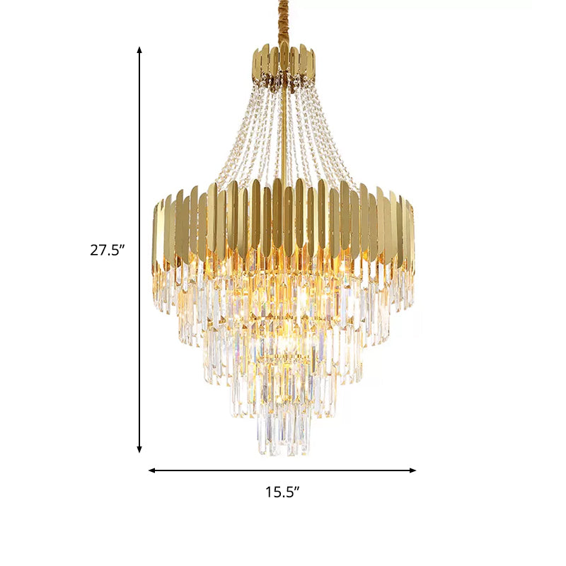 Multi Tier Gold Hanging Chandelier Light Vintage Style Round Pendant Light with K9 Crystal for Stairway Clearhalo 'Ceiling Lights' 'Chandeliers' 'Modern Chandeliers' 'Modern' Lighting' 1952646