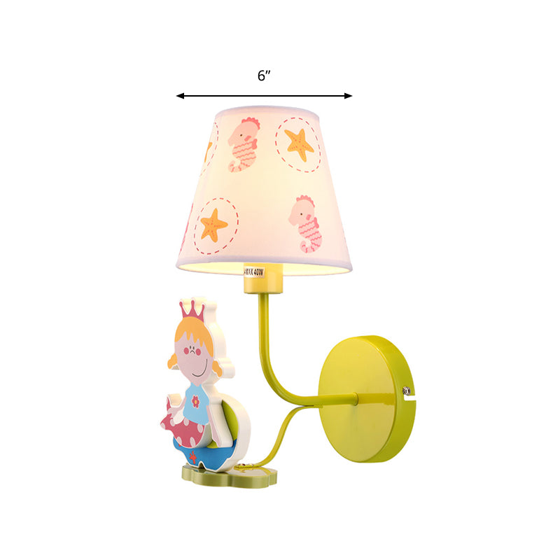 Wood Princess Wall Light with Seahorse Girls Bedroom 1 Head Cartoon Wall Sconce Clearhalo 'Wall Lamps & Sconces' 'Wall Lights' Lighting' 195272