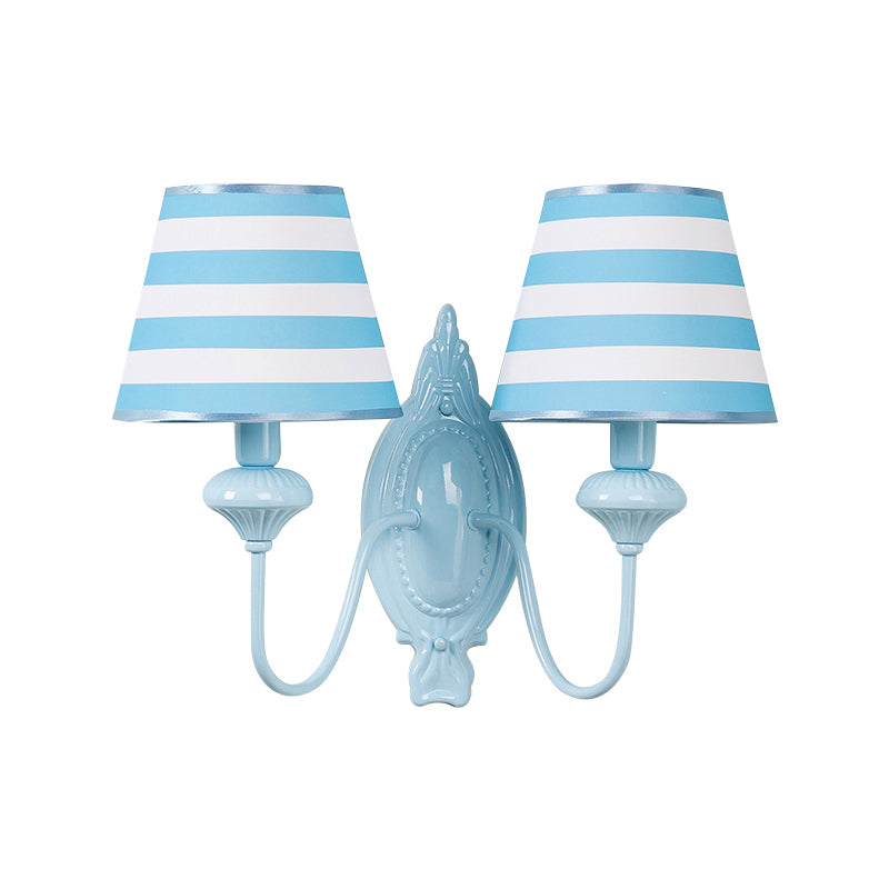 Study Room Tapered Shade Wall Light Fabric & Metal 2 Heads Kids Wall Lamp in Blue Clearhalo 'Wall Lamps & Sconces' 'Wall Lights' Lighting' 195314