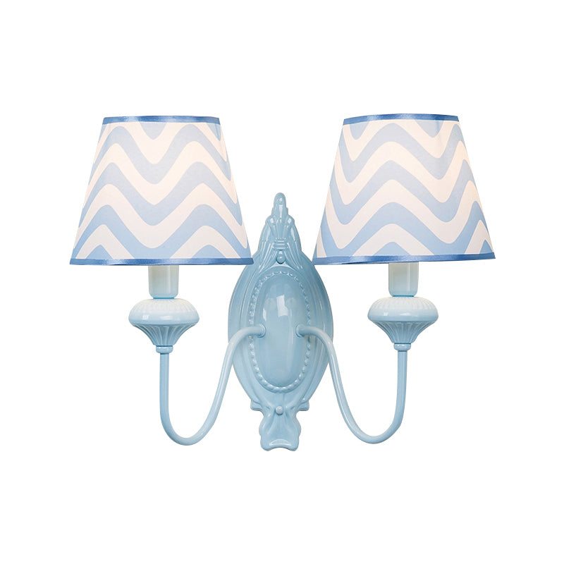 Study Room Tapered Shade Wall Light Fabric & Metal 2 Heads Kids Wall Lamp in Blue Clearhalo 'Wall Lamps & Sconces' 'Wall Lights' Lighting' 195317