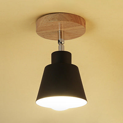 1 Light Tapered Ceiling Mounted Fixture Nordic Black/White Metal and Wooden Semi-Flush Mount Black Clearhalo 'Ceiling Lights' 'Close To Ceiling Lights' 'Close to ceiling' 'Semi-flushmount' Lighting' 19534