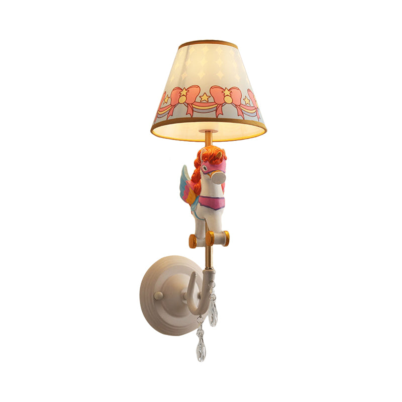 Cartoon Cone Wall Light Fixture with Unicorn Decoration 1 Head Resin Sconce Light in Yellow and Blue/Yellow and Pink/Yellow and Red/Yellow and White for Girls Bedroom Clearhalo 'Wall Lamps & Sconces' 'Wall Lights' Lighting' 195353