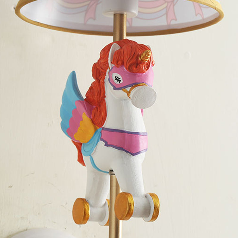 Cartoon Cone Wall Light Fixture with Unicorn Decoration 1 Head Resin Sconce Light in Yellow and Blue/Yellow and Pink/Yellow and Red/Yellow and White for Girls Bedroom Clearhalo 'Wall Lamps & Sconces' 'Wall Lights' Lighting' 195354