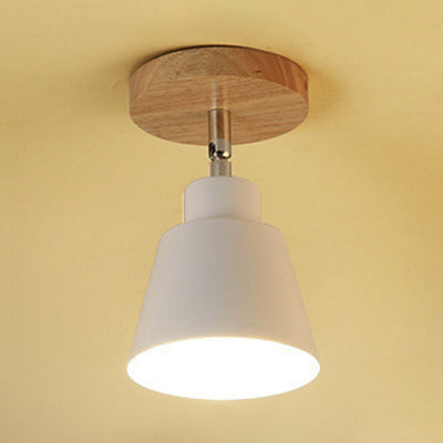 1 Light Tapered Ceiling Mounted Fixture Nordic Black/White Metal and Wooden Semi-Flush Mount White Clearhalo 'Ceiling Lights' 'Close To Ceiling Lights' 'Close to ceiling' 'Semi-flushmount' Lighting' 19536