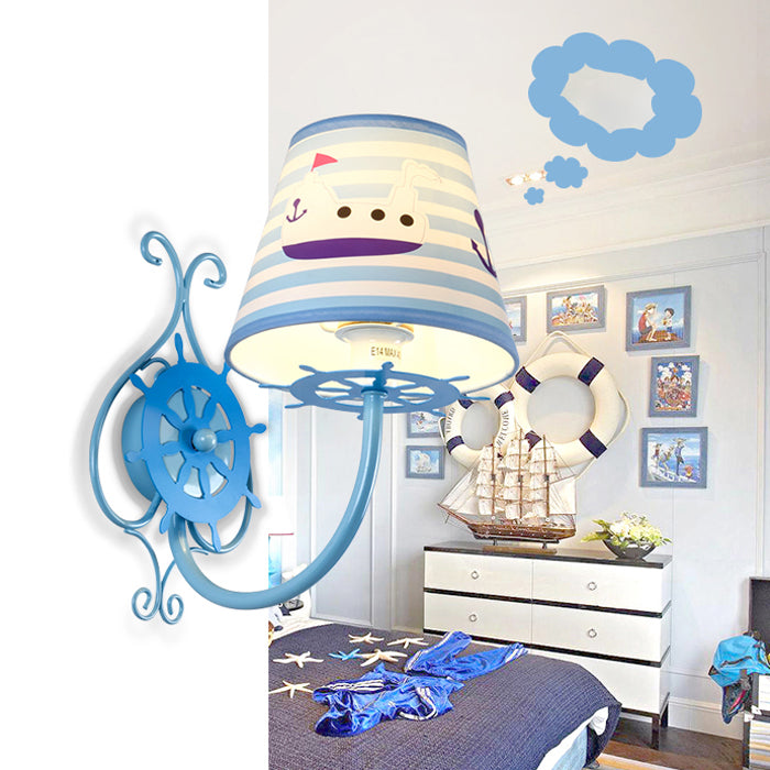 Ocean Style Ship Wall Light with Rudder 1 Bulb Blue Wall Sconce for Kid Bedroom Blue Clearhalo 'Wall Lamps & Sconces' 'Wall Lights' Lighting' 195375