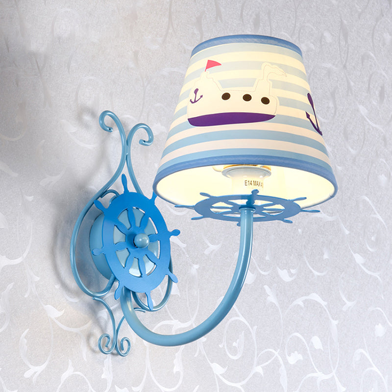 Ocean Style Ship Wall Light with Rudder 1 Bulb Blue Wall Sconce for Kid Bedroom Clearhalo 'Wall Lamps & Sconces' 'Wall Lights' Lighting' 195377