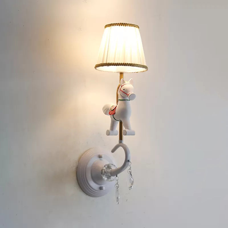 White/Red and Blue Tapered Sconce Light with Elk/Horse/Unicorn Cartoon Resin 1 Bulb Wall Lamp for Children Room Clearhalo 'Wall Lamps & Sconces' 'Wall Lights' Lighting' 195404