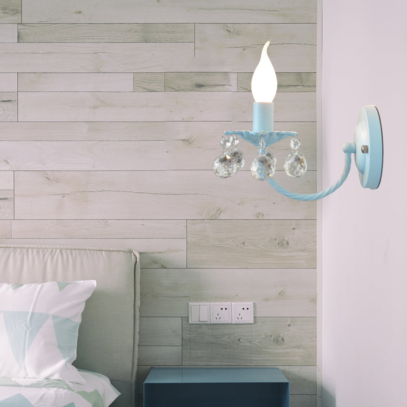 Baby Bedroom Candle Sconce Light with Crystal Ball Metal 1 Bulb Nordic Style Wall Light Clearhalo 'Wall Lamps & Sconces' 'Wall Lights' Lighting' 195411