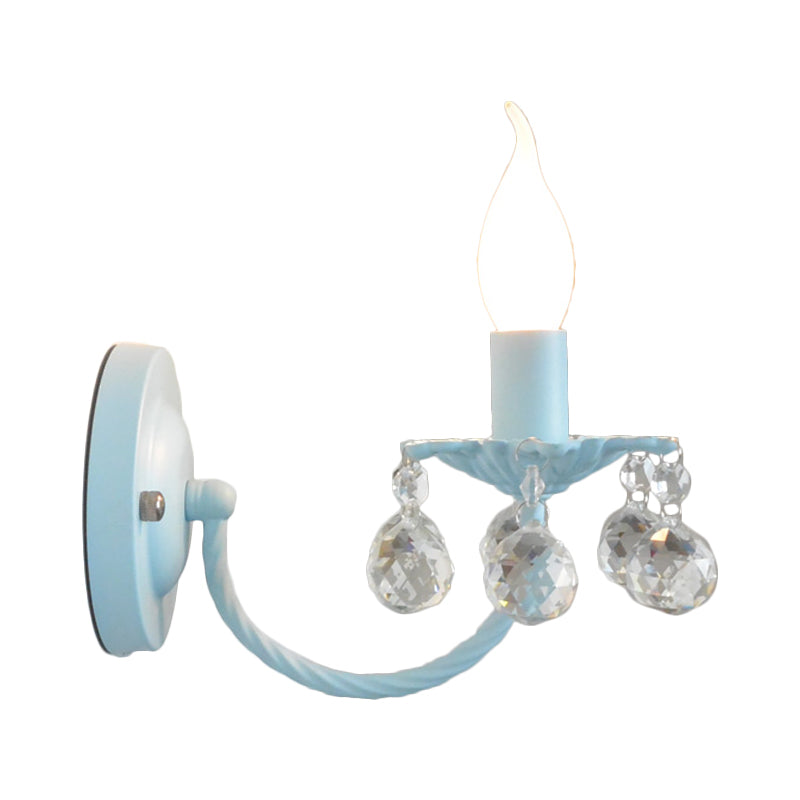 Baby Bedroom Candle Sconce Light with Crystal Ball Metal 1 Bulb Nordic Style Wall Light Clearhalo 'Wall Lamps & Sconces' 'Wall Lights' Lighting' 195412