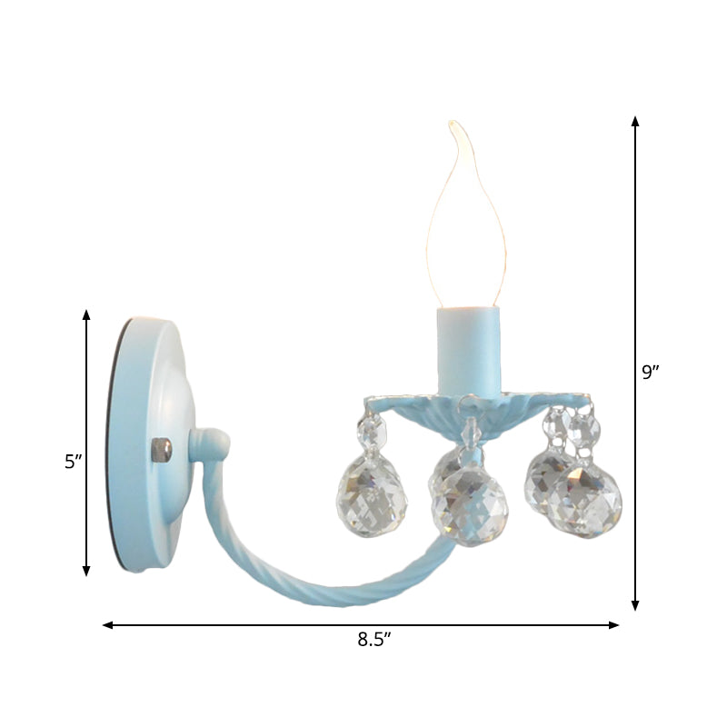 Baby Bedroom Candle Sconce Light with Crystal Ball Metal 1 Bulb Nordic Style Wall Light Clearhalo 'Wall Lamps & Sconces' 'Wall Lights' Lighting' 195413