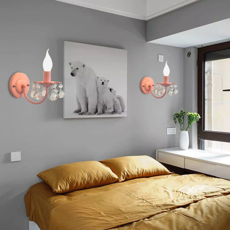 Baby Bedroom Candle Sconce Light with Crystal Ball Metal 1 Bulb Nordic Style Wall Light Clearhalo 'Wall Lamps & Sconces' 'Wall Lights' Lighting' 195415