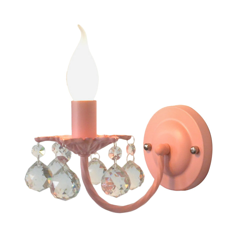 Baby Bedroom Candle Sconce Light with Crystal Ball Metal 1 Bulb Nordic Style Wall Light Clearhalo 'Wall Lamps & Sconces' 'Wall Lights' Lighting' 195416