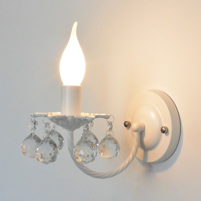 Baby Bedroom Candle Sconce Light with Crystal Ball Metal 1 Bulb Nordic Style Wall Light White Clearhalo 'Wall Lamps & Sconces' 'Wall Lights' Lighting' 195417