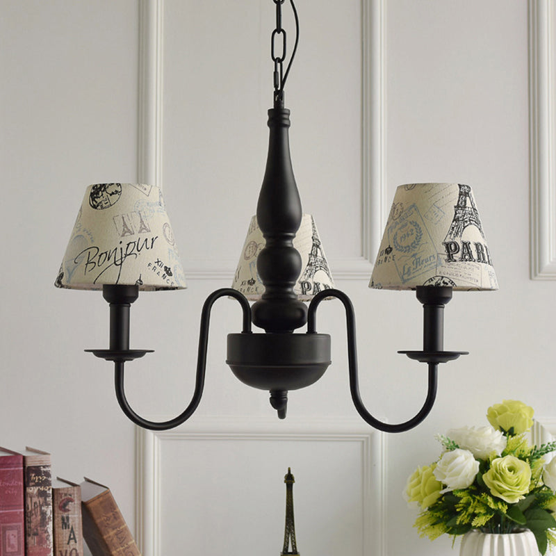 Three Lights Bucket Shade Chandelier Kids Metal Hanging Light for in Black for Kindergarten Clearhalo 'Ceiling Lights' 'Chandeliers' Lighting' options 195436