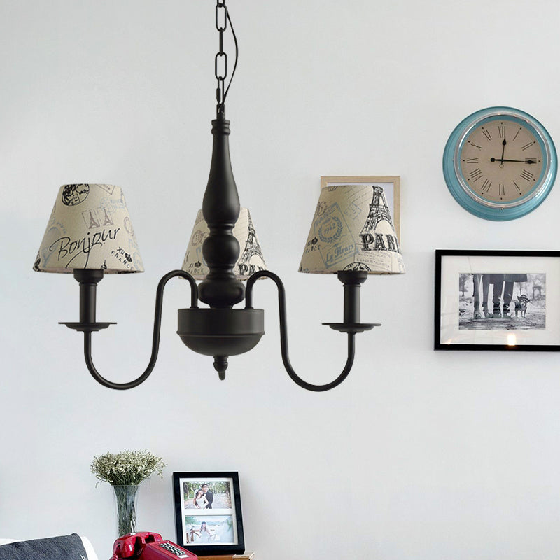 Three Lights Bucket Shade Chandelier Kids Metal Hanging Light for in Black for Kindergarten Clearhalo 'Ceiling Lights' 'Chandeliers' Lighting' options 195437