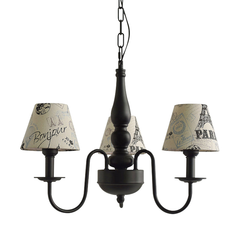 Three Lights Bucket Shade Chandelier Kids Metal Hanging Light for in Black for Kindergarten Clearhalo 'Ceiling Lights' 'Chandeliers' Lighting' options 195438