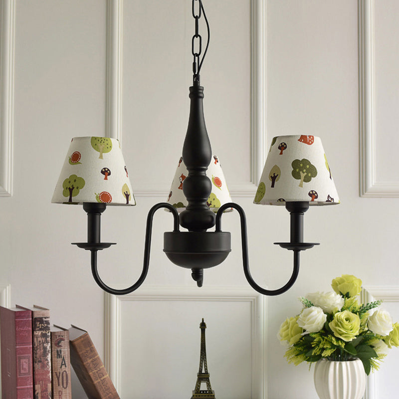 Three Lights Bucket Shade Chandelier Kids Metal Hanging Light for in Black for Kindergarten Beige Clearhalo 'Ceiling Lights' 'Chandeliers' Lighting' options 195445_2565d778-dee1-4292-90f4-b2401ab4ec59