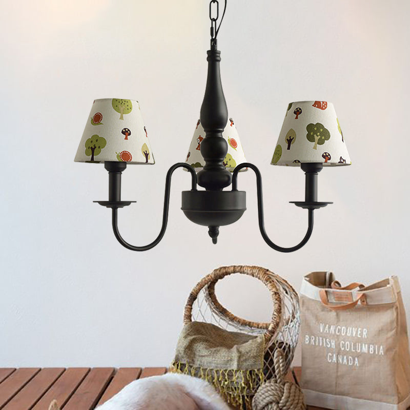 Three Lights Bucket Shade Chandelier Kids Metal Hanging Light for in Black for Kindergarten Clearhalo 'Ceiling Lights' 'Chandeliers' Lighting' options 195446