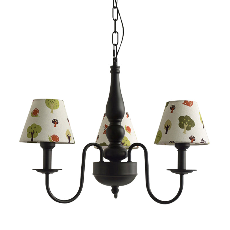 Three Lights Bucket Shade Chandelier Kids Metal Hanging Light for in Black for Kindergarten Clearhalo 'Ceiling Lights' 'Chandeliers' Lighting' options 195447