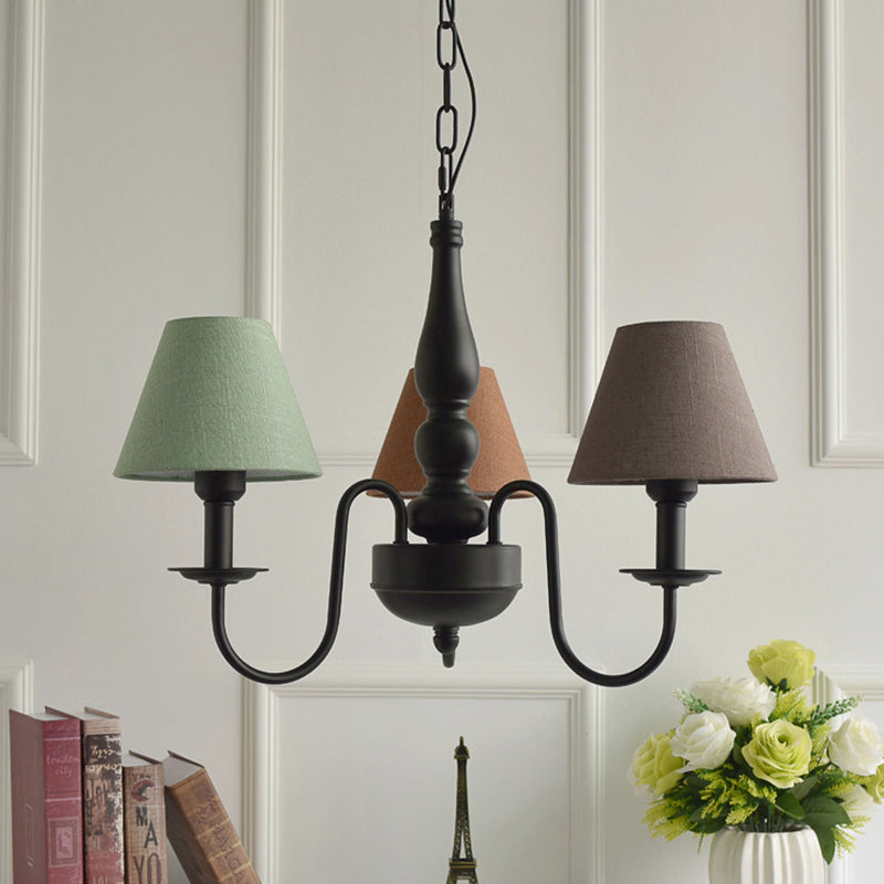 Three Lights Bucket Shade Chandelier Kids Metal Hanging Light for in Black for Kindergarten Clearhalo 'Ceiling Lights' 'Chandeliers' Lighting' options 195452