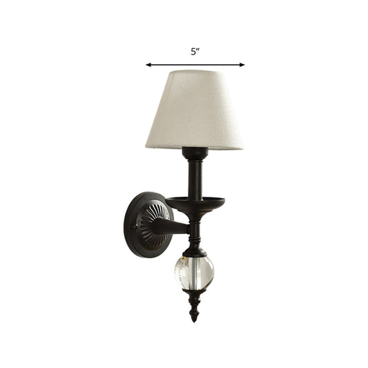 Fabric Bucket Shade Wall Light Corridor Stair One Head Wall Lamp with Black Base & Glass Ball Clearhalo 'Wall Lamps & Sconces' 'Wall Lights' Lighting' 195479