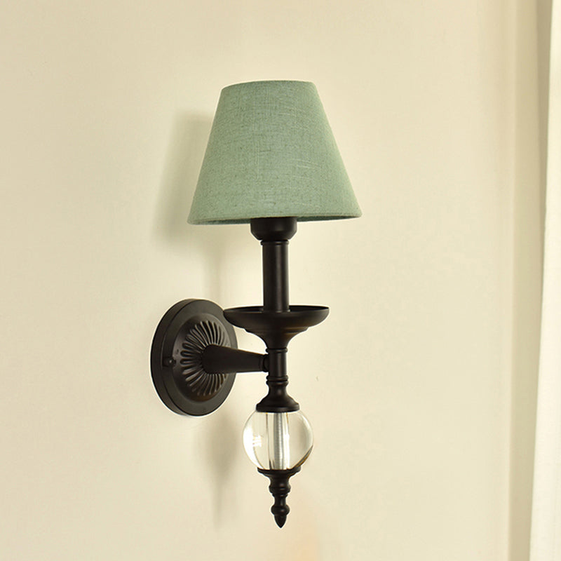 Fabric Bucket Shade Wall Light Corridor Stair One Head Wall Lamp with Black Base & Glass Ball Green D Clearhalo 'Wall Lamps & Sconces' 'Wall Lights' Lighting' 195482