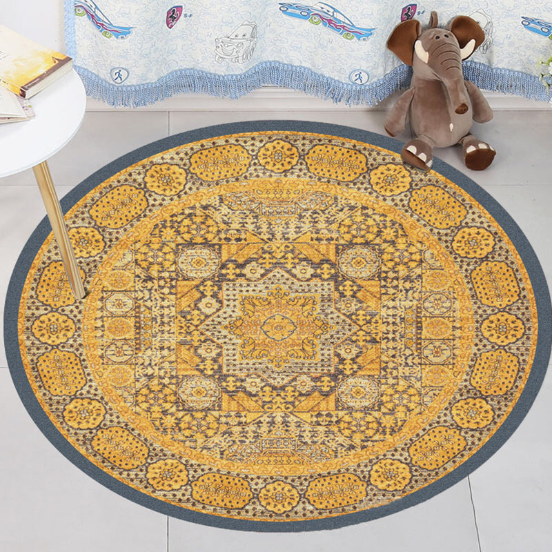 Moroccan Floral Pattern Rug Yellow Polyester Rug Non-Slip Backing Machine Washable Carpet for Bedroom Yellow Clearhalo 'Area Rug' 'Moroccan' 'Rugs' Rug' 1955497