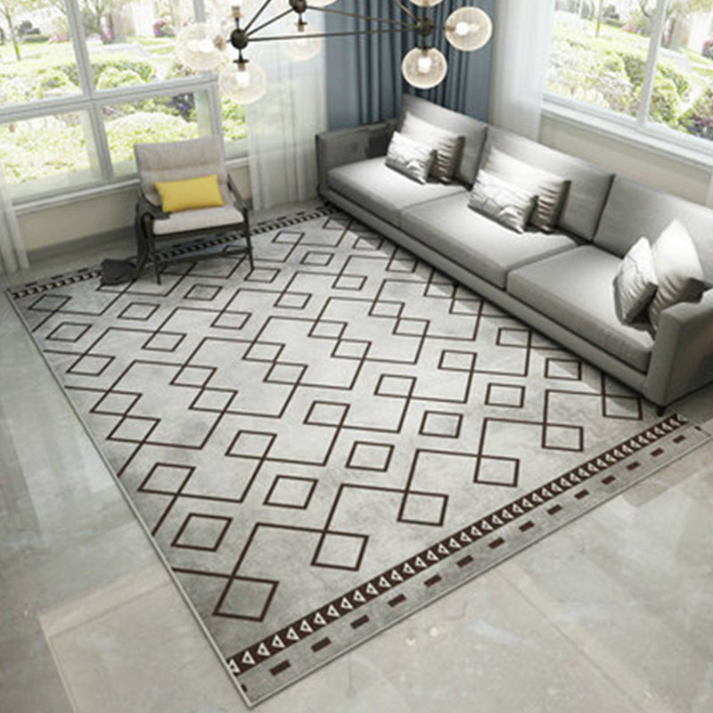 Grey Modern Rug Polyester Geometric Print Rug Washable Area Rug for Living Room Grey Clearhalo 'Area Rug' 'Modern' 'Rugs' Rug' 1955591