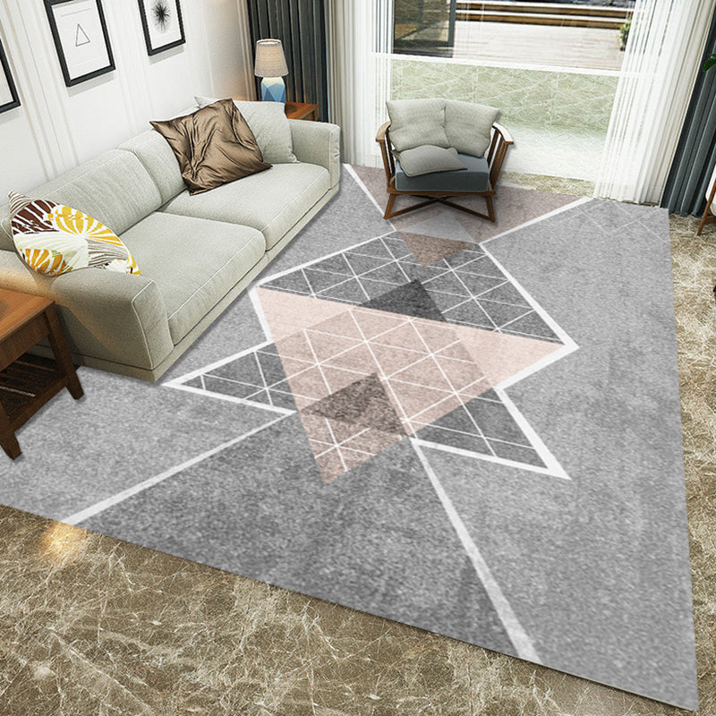 Casual Geometric Colorblock Print Rug Pink and Grey Polyester Rug Washable Area Rug for Bedroom Light Gray Clearhalo 'Area Rug' 'Modern' 'Rugs' Rug' 1955596