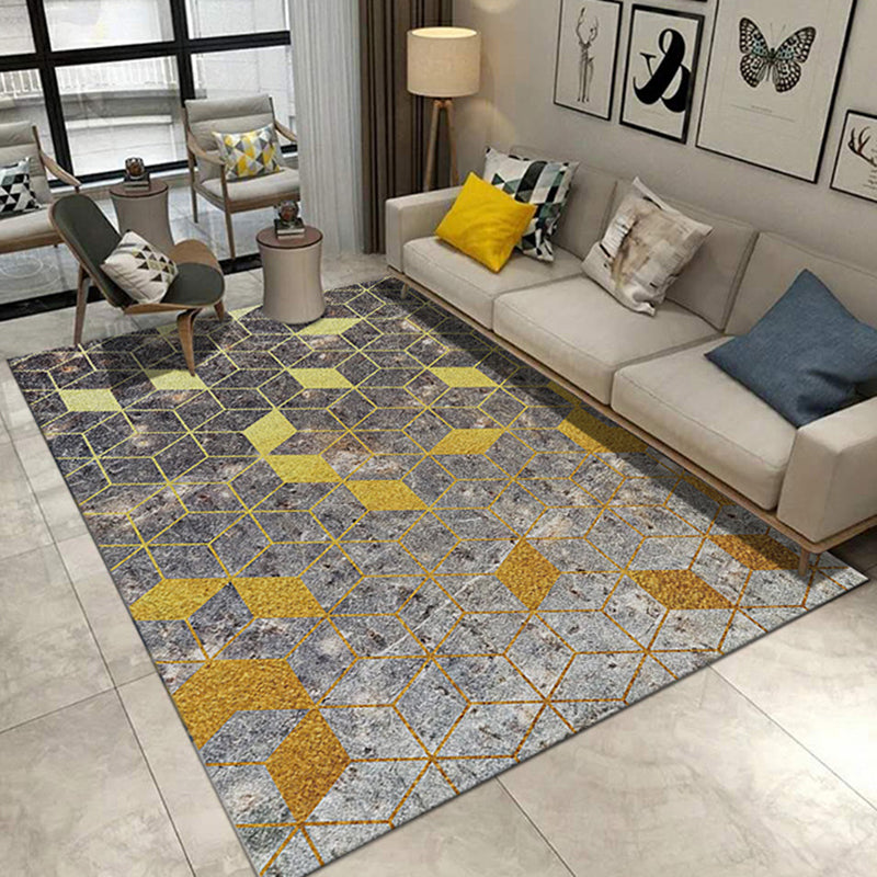 Contemporary Geometric Colorblock Print Rug Silver and Golden Polyester Rug Washable Area Rug for Living Room Silver Gray Clearhalo 'Area Rug' 'Modern' 'Rugs' Rug' 1955623