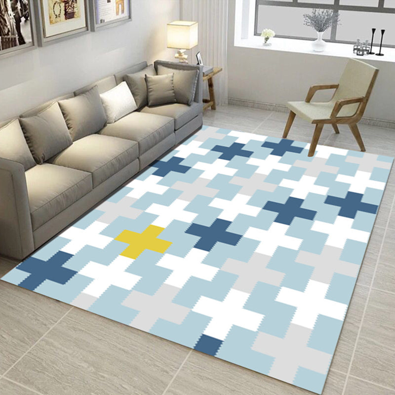 Unique Geometric Print Rug Blue and White Modern Rug Polyester Washable Area Rug for Bedroom Blue Clearhalo 'Area Rug' 'Modern' 'Rugs' Rug' 1955628