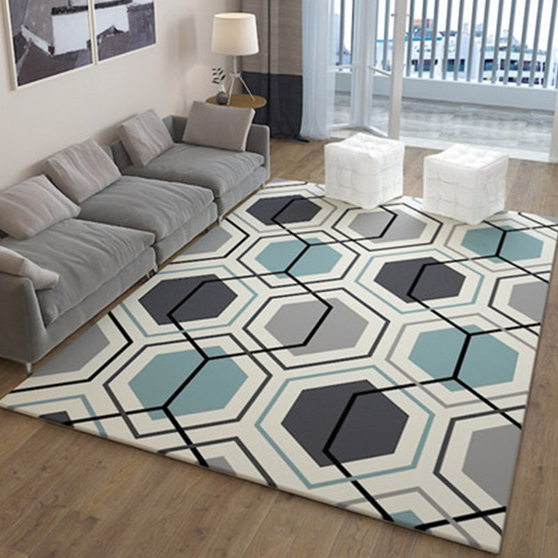 White and Blue Simple Rug Polyester Geometric Striped Pattern Rug Washable Area Rug for Bedroom Blue Clearhalo 'Area Rug' 'Modern' 'Rugs' Rug' 1955639