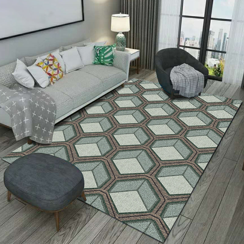 Modern Geometric Print Rug Green Polyester Rug Washable Area Rug for Living Room Blackish Green Clearhalo 'Area Rug' 'Modern' 'Rugs' Rug' 1955674