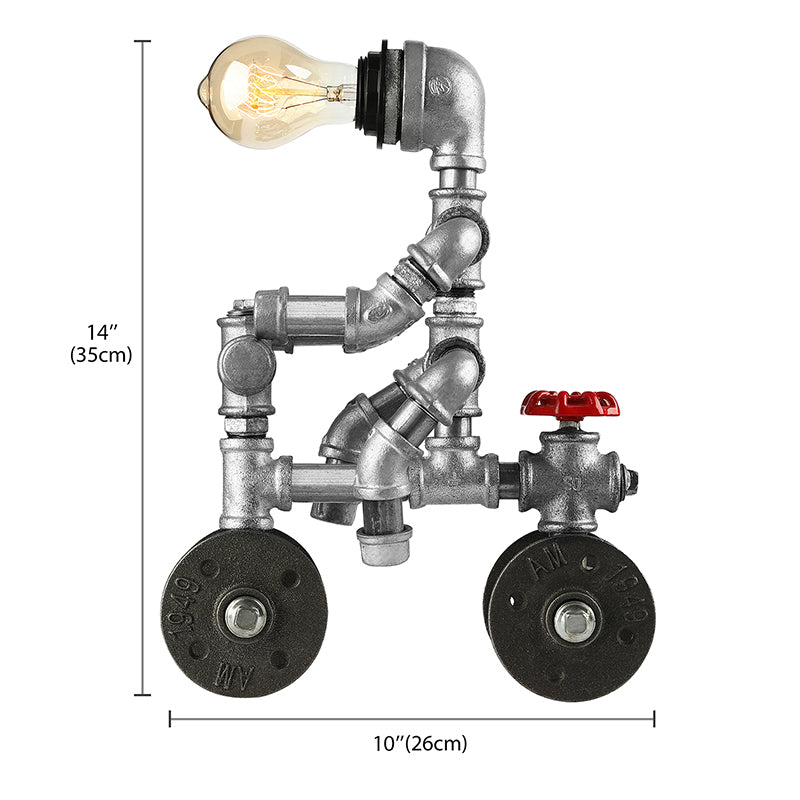 Wrought Iron Robot Design Table Lamp with Water Pipe Industrial 1/3-Bulb Bedroom Standing Table Light in Silver Clearhalo 'Lamps' 'Table Lamps' Lighting' 195576