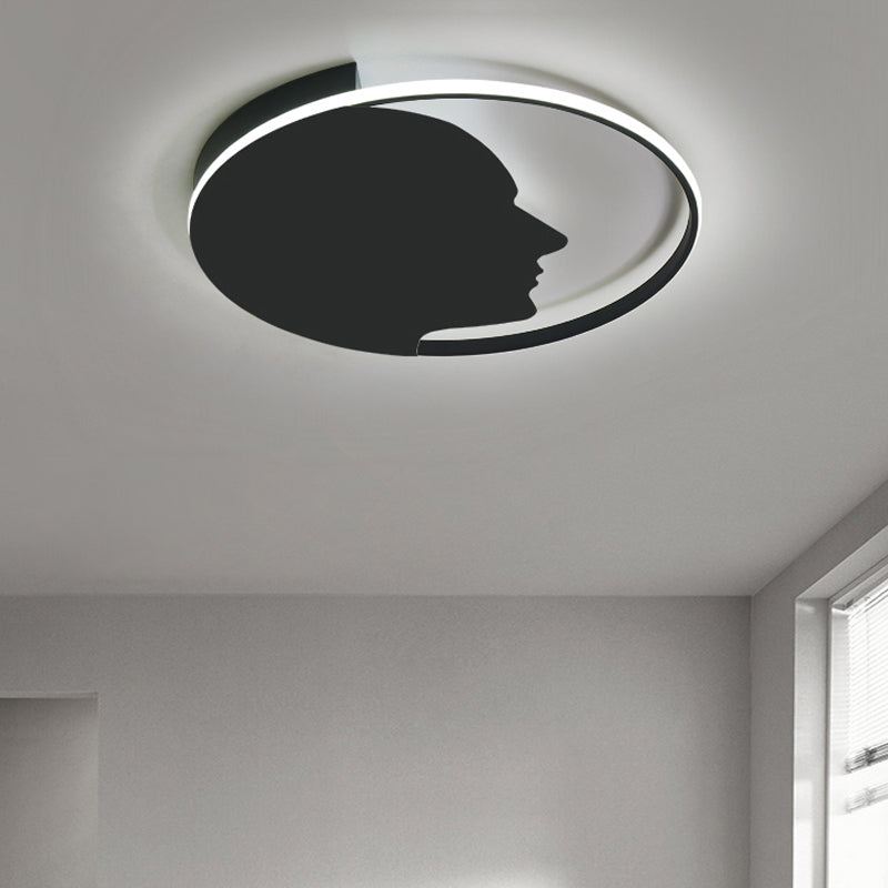 Man's Face LED Flush Mount Lamp Creative Modern Acrylic Ceiling Light in Black for Adult Bedroom Black Clearhalo 'Ceiling Lights' 'Close To Ceiling Lights' 'Close to ceiling' 'Flush mount' Lighting' 195579