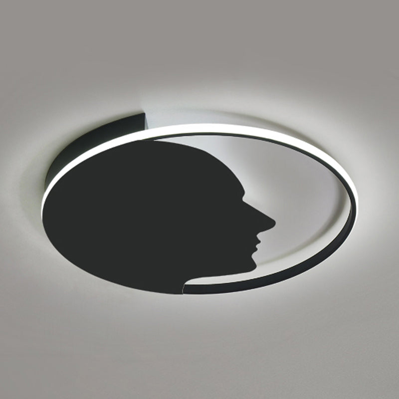 Man's Face LED Flush Mount Lamp Creative Modern Acrylic Ceiling Light in Black for Adult Bedroom Clearhalo 'Ceiling Lights' 'Close To Ceiling Lights' 'Close to ceiling' 'Flush mount' Lighting' 195580