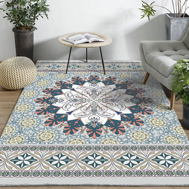 Light Blue Moroccan Rug Polyester Floral Diamond Pattern Area Rug Anti-Slip Backing Carpet for Home Decoration Light Blue Clearhalo 'Area Rug' 'Moroccan' 'Rugs' Rug' 1955851