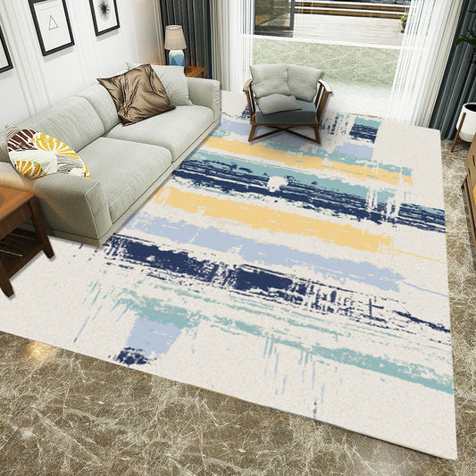 Casual Brushstroke Pattern Rug White Multicolor Contemporary Rug Polyester Machine Washable Non-Slip Backing Area Rug for Bedroom Cream Clearhalo 'Area Rug' 'Modern' 'Rugs' Rug' 1955877