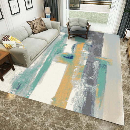 Nordic Brushstroke Painting Pattern Rug Green and Grey Polyester Rug Machine Washable Non-Slip Backing Area Rug for Living Room Grey Clearhalo 'Area Rug' 'Modern' 'Rugs' Rug' 1955916