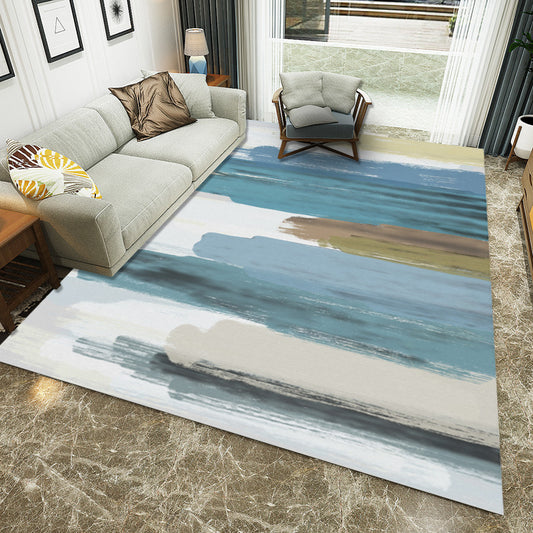 Unique Brushstroke Pattern Rug Blue and White Contemporary Rug Polyester Washable Non-Slip Carpet for Living Room Blue Clearhalo 'Area Rug' 'Modern' 'Rugs' Rug' 1955938