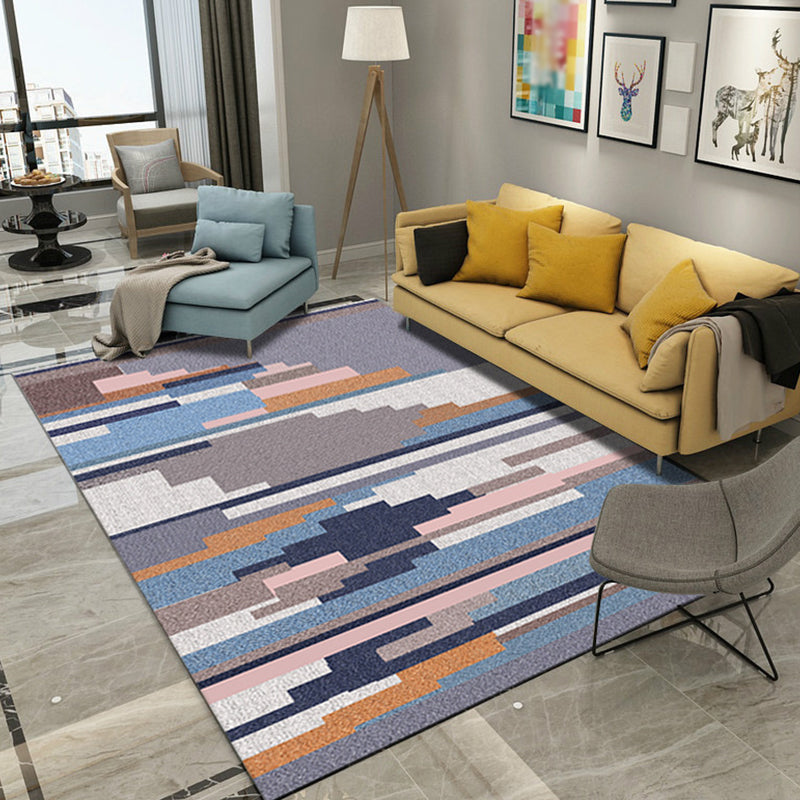 Contemporary Striped Pattern Rug Purple Multicolor Polyester Rug Machine Washable Anti-Slip Area Rug for Bedroom Blue Clearhalo 'Area Rug' 'Modern' 'Rugs' Rug' 1956009