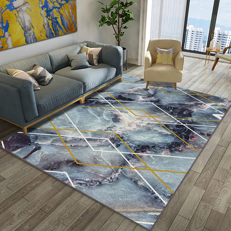 Contemporary Polyester Area Rug with Marble Pattern Blue Green Machine Washable Area Rug for Room Aqua Clearhalo 'Area Rug' 'Modern' 'Rugs' Rug' 1956043