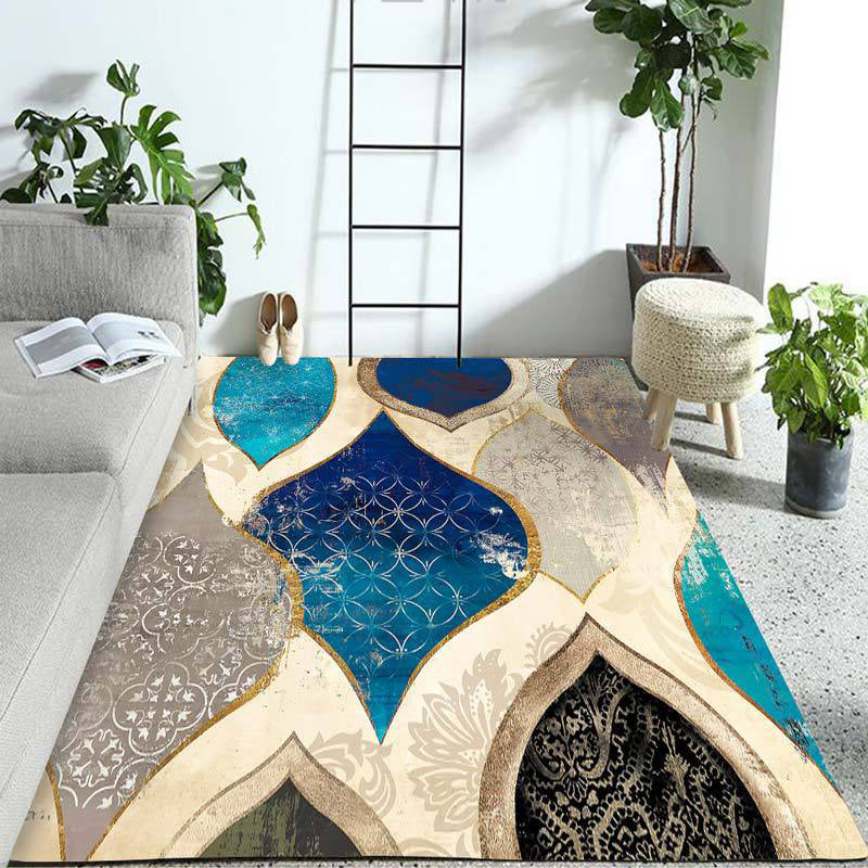 Blue Polyester Area Rug Machine Washable Modern Style Living Room Rugs with Abstract Pattern Blue B Clearhalo 'Area Rug' 'Modern' 'Rugs' Rug' 1956065