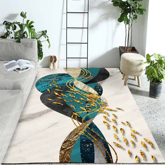 Washable Modernism Blue Green Polyester Area Rug with Fish Group Pattern Parlor Mat Aqua Clearhalo 'Area Rug' 'Modern' 'Rugs' Rug' 1956072