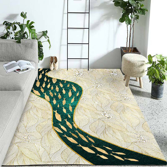 Contemporary Polyester Colorful Area Rug with Fish Group Pattern Washable Area Rug for Living Room Beige Clearhalo 'Area Rug' 'Modern' 'Rugs' Rug' 1956078