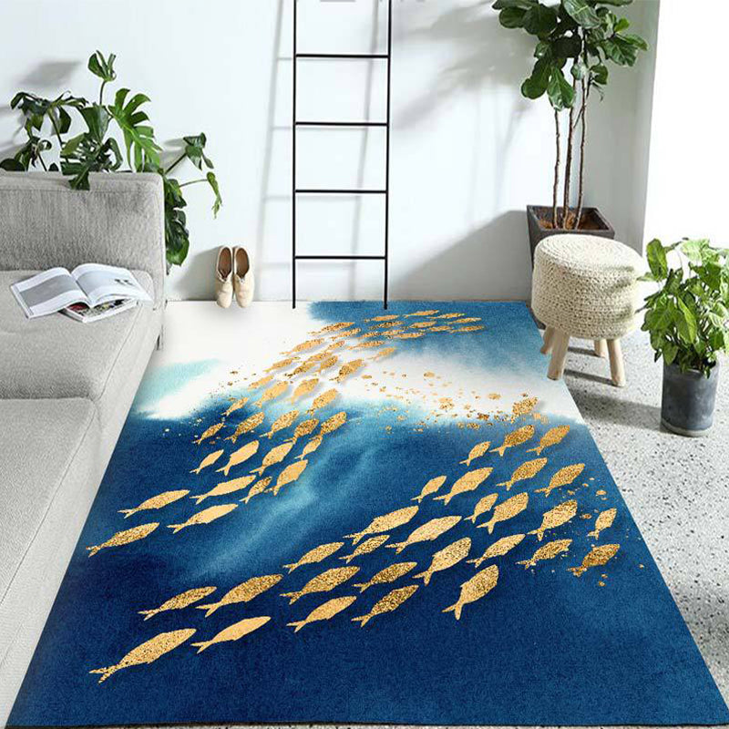 Polyester Rug Blue Series Modern Style Washable with Fish Group Pattern Room Rugs Ocean Blue Clearhalo 'Area Rug' 'Modern' 'Rugs' Rug' 1956091