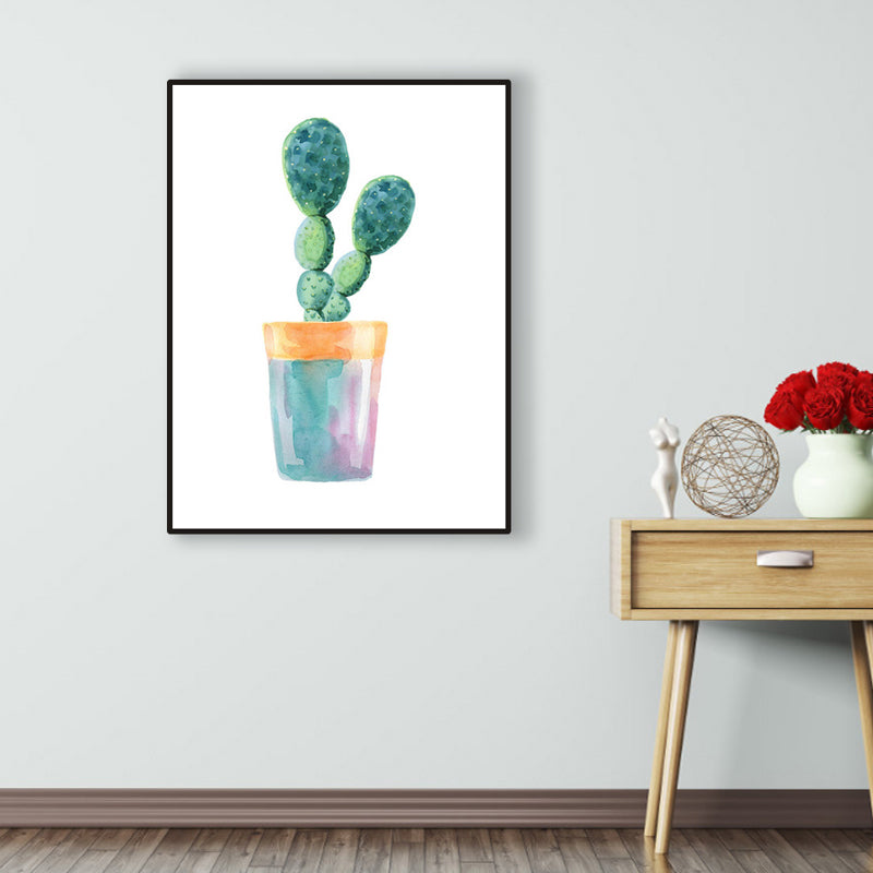 Cactus Bonsai Wall Decor Contemporary Textured Parlor Wrapped Canvas in Soft Color Aqua Clearhalo 'Art Gallery' 'Canvas Art' 'Contemporary Art Gallery' 'Modern' Arts' 1956296