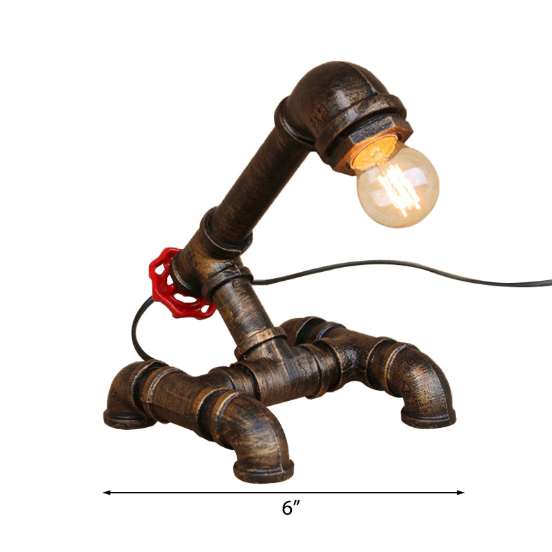 Steampunk Exposed Bulb Table Light with Pipe-Like Base 1 Head Wrought Iron Standing Lamp in Bronze Clearhalo 'Lamps' 'Table Lamps' Lighting' 195634